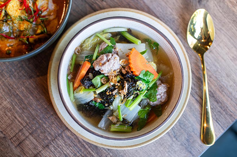 Clear Soup with Egg Tofu Minced Pork and Seaweed