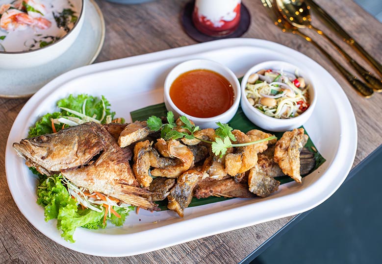 Deep-Fried Fish Topped with Sweet Sour and Hot Sauce